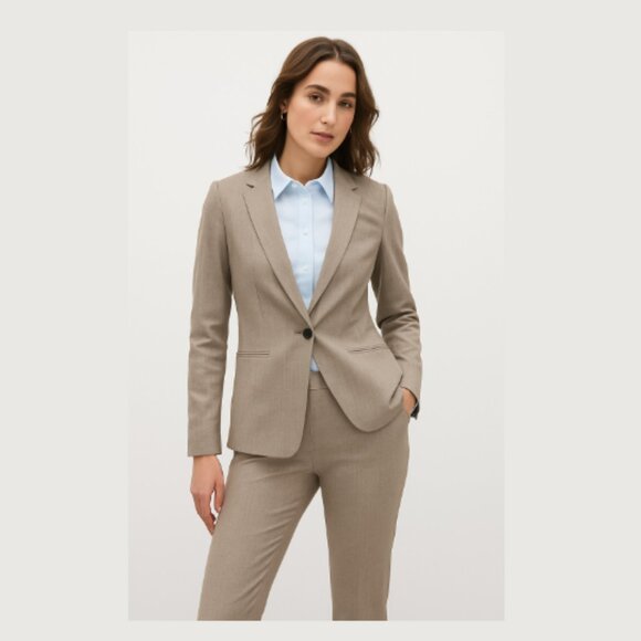 RW & CO. RW&CO. One Button Fitted Blazer Suiting Stretch Lined Tan Grey Women 10 - Picture 2 of 16